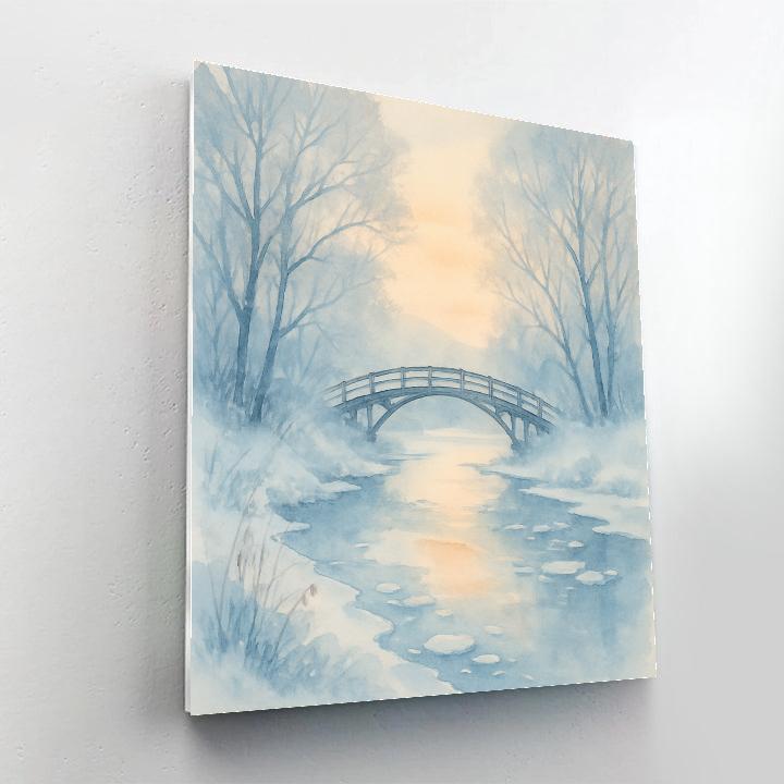 Icy Bridge At Dawn Riverbend Paint by numbers art