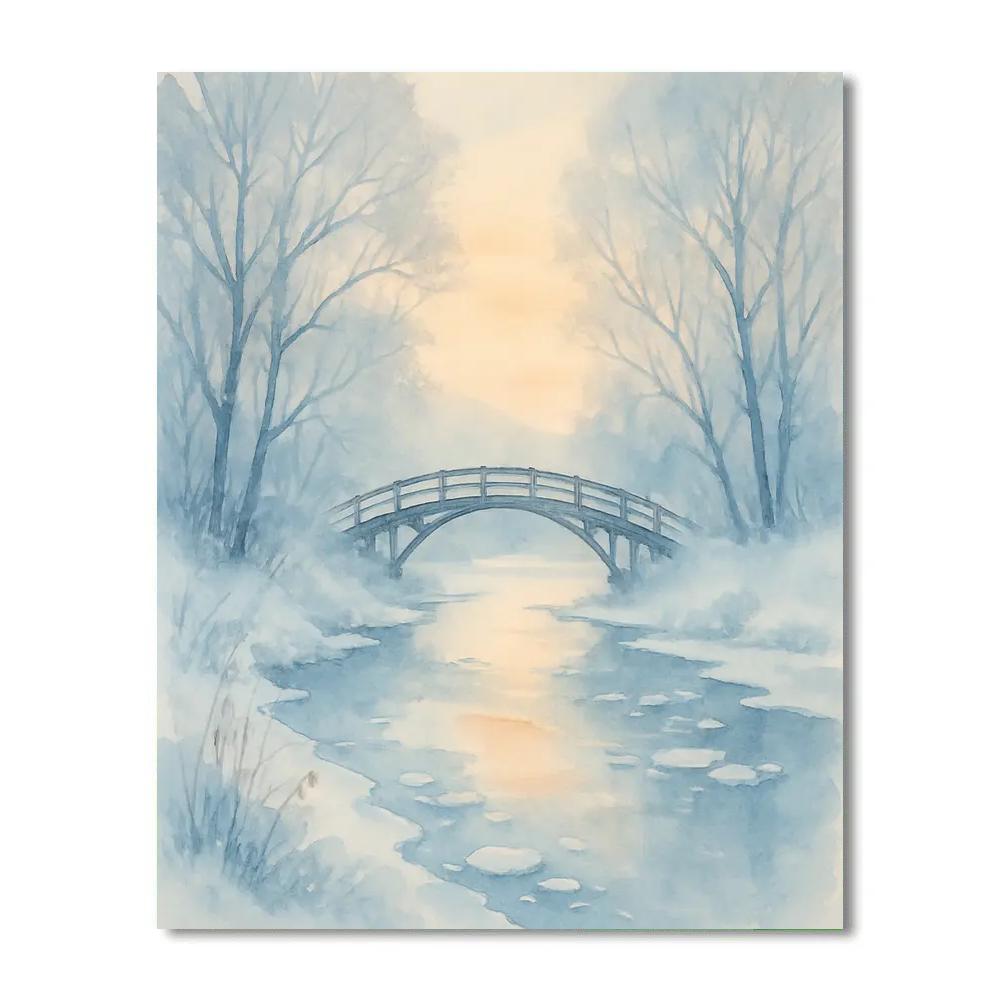 Icy Bridge At Dawn Riverbend Paint by numbers art