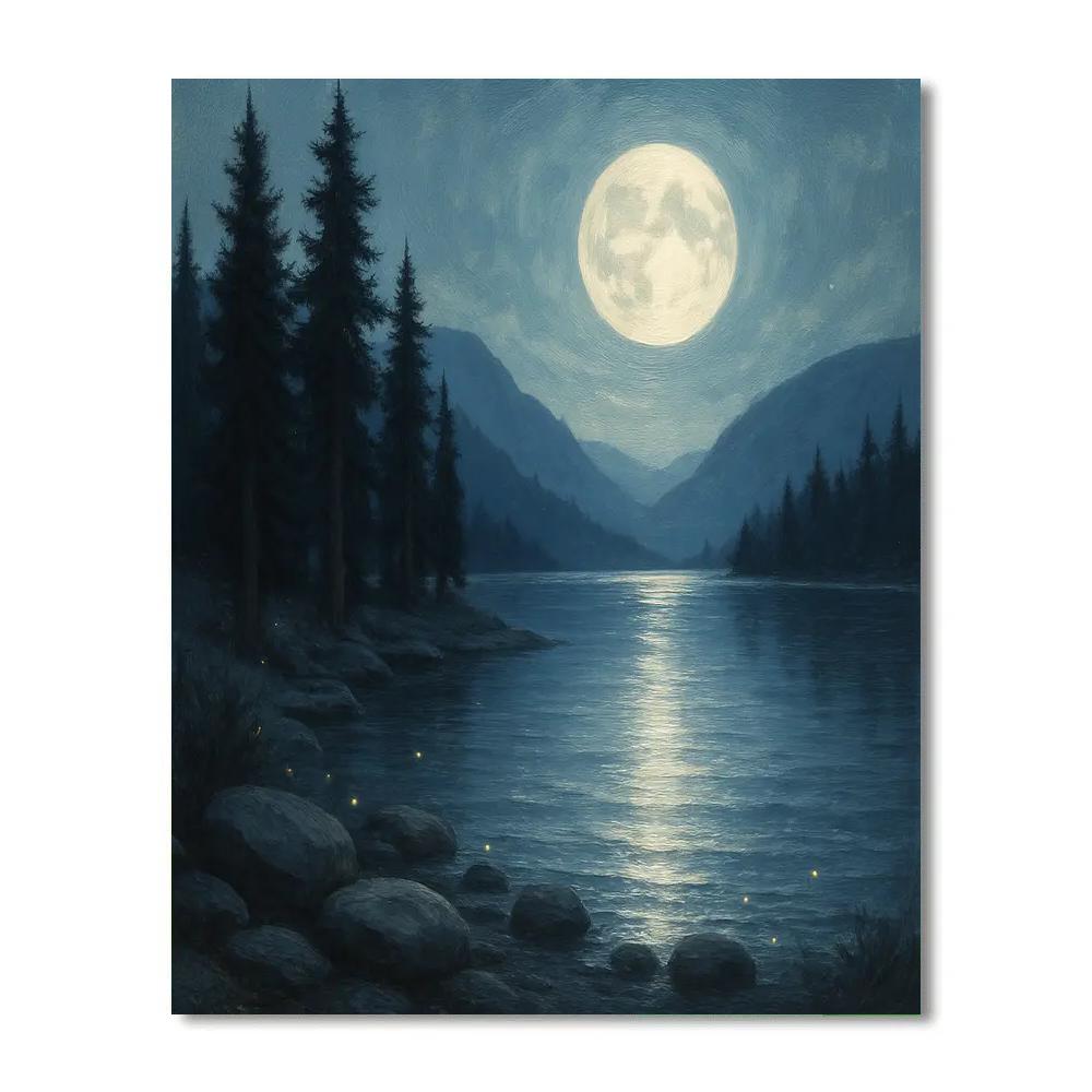 Moonlit Pines And Silver Lake Paint by numbers kits