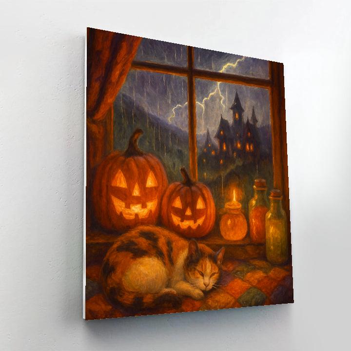 Witch Cottage Window On A Stormy Halloween paint by color