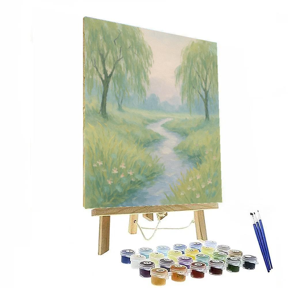 Spring Mist Over Willow Brook paint by number
