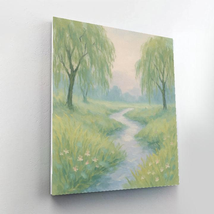 Spring Mist Over Willow Brook paint by number