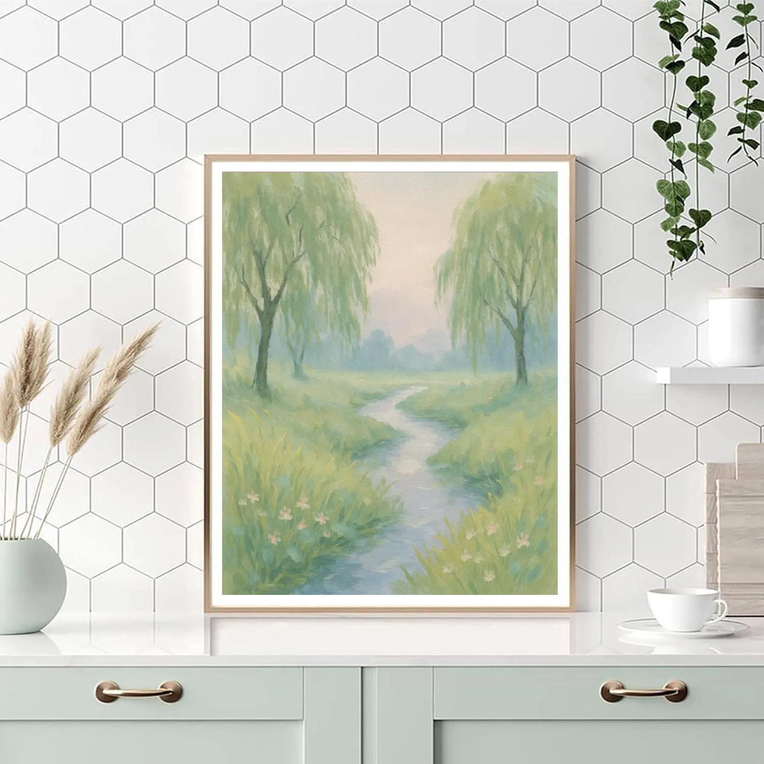 Spring Mist Over Willow Brook paint by number