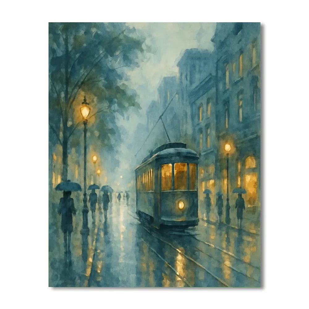 Rainy Streetcar Evening Glow paint by color