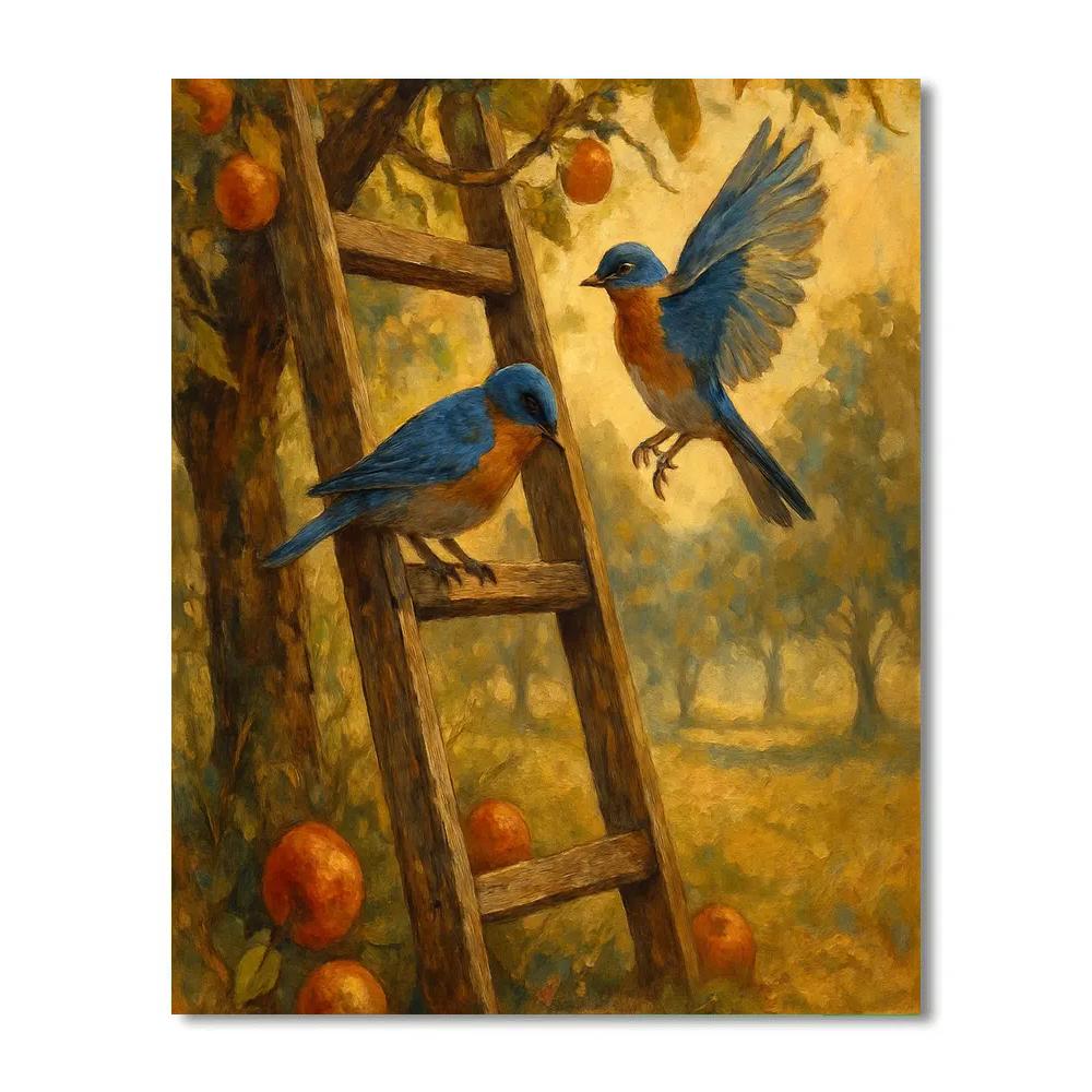 Sunlit Orchard Bluebirds paint by color