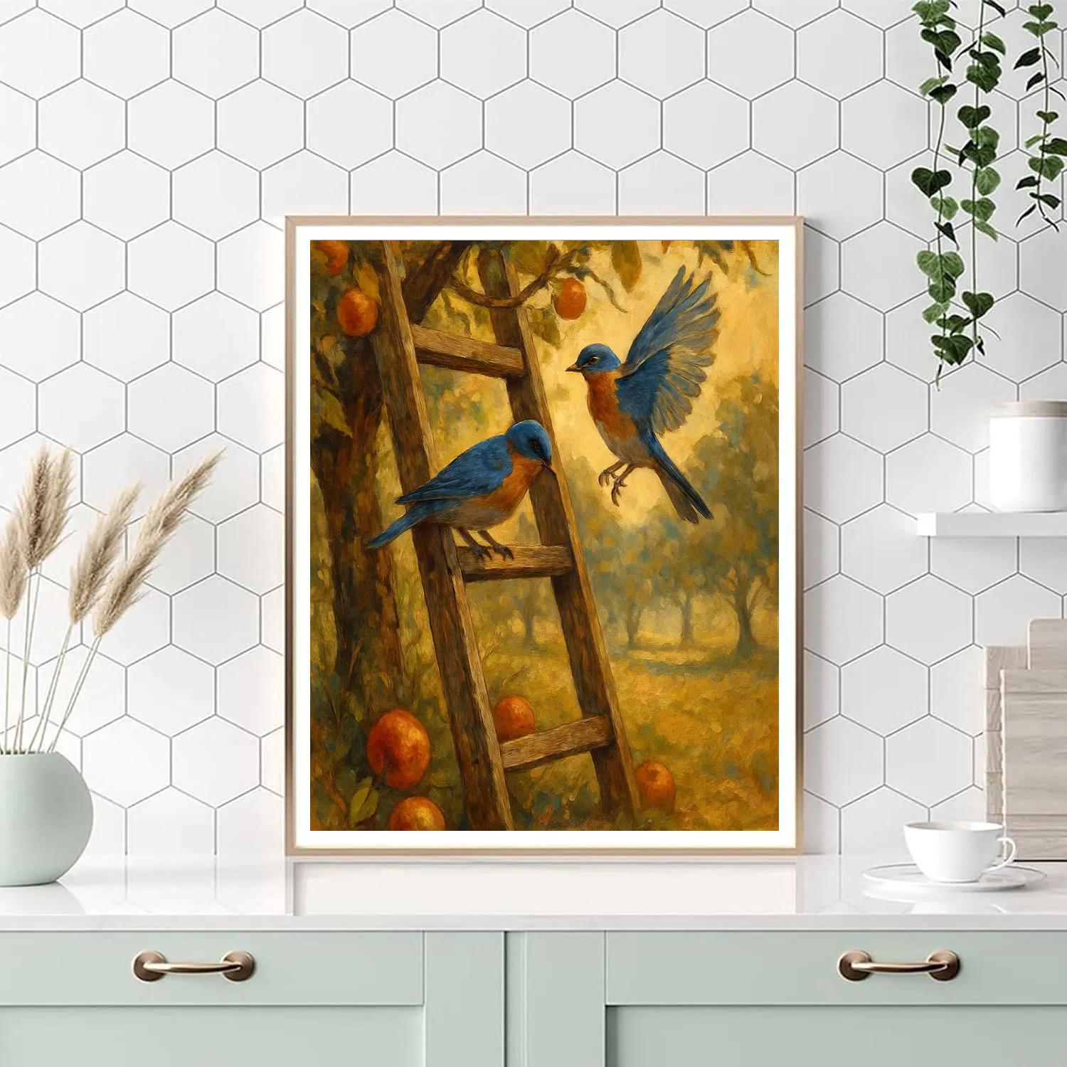 Sunlit Orchard Bluebirds paint by color