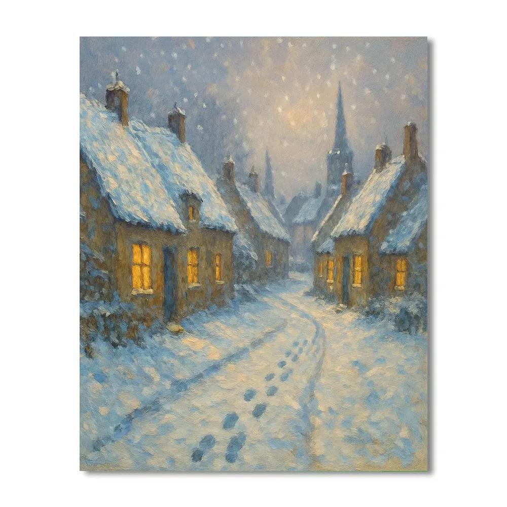 Snowfall Over Quiet Village Lanes Numbered painting kits