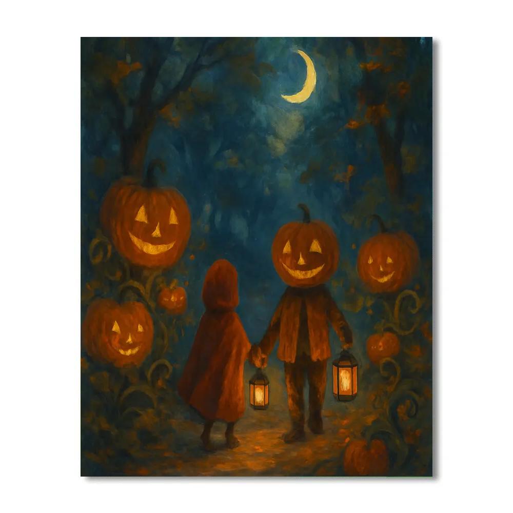 Lantern Walk Through The Enchanted Pumpkin Grove paint by number