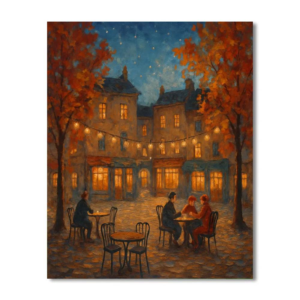 Cafe Square Under Autumn Lights Numbered painting kits