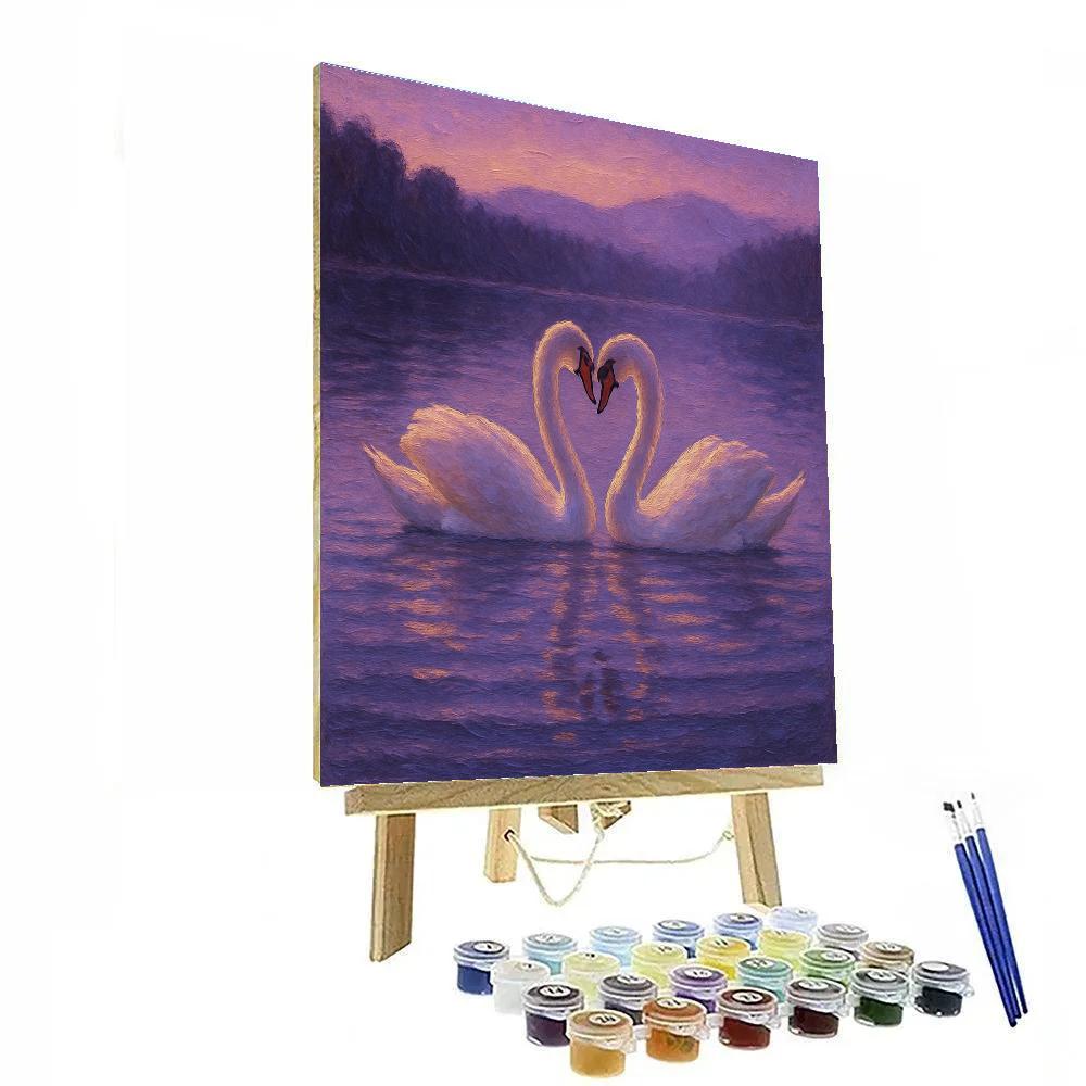 Lakeside Swans At Lavender Dusk Paint by numbers art