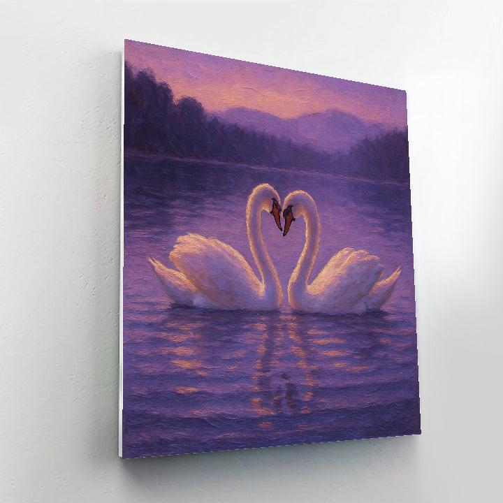 Lakeside Swans At Lavender Dusk Paint by numbers art