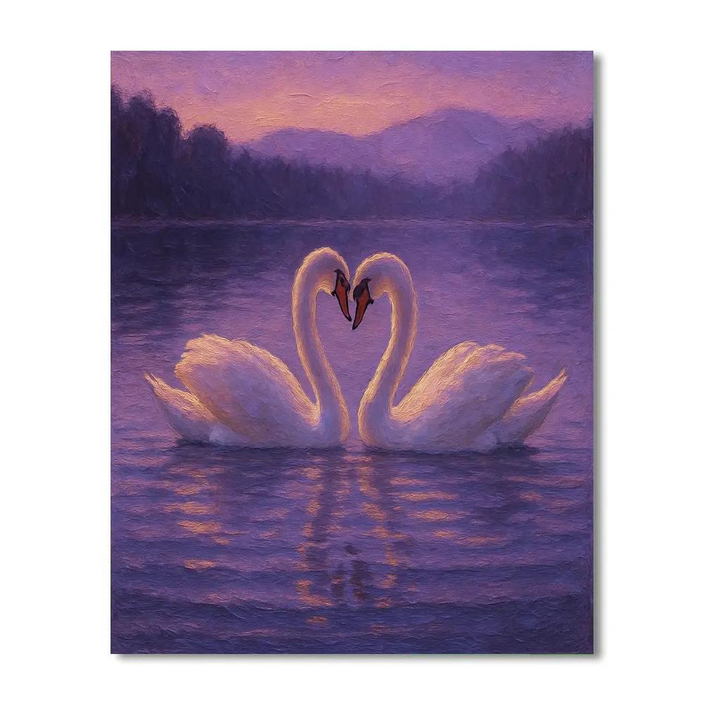 Lakeside Swans At Lavender Dusk Paint by numbers art
