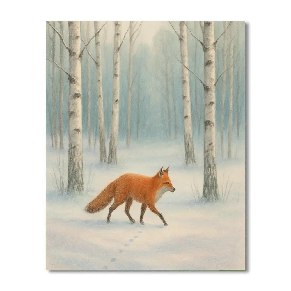Fox Trail Through Silver Birches Painting by numbers kit