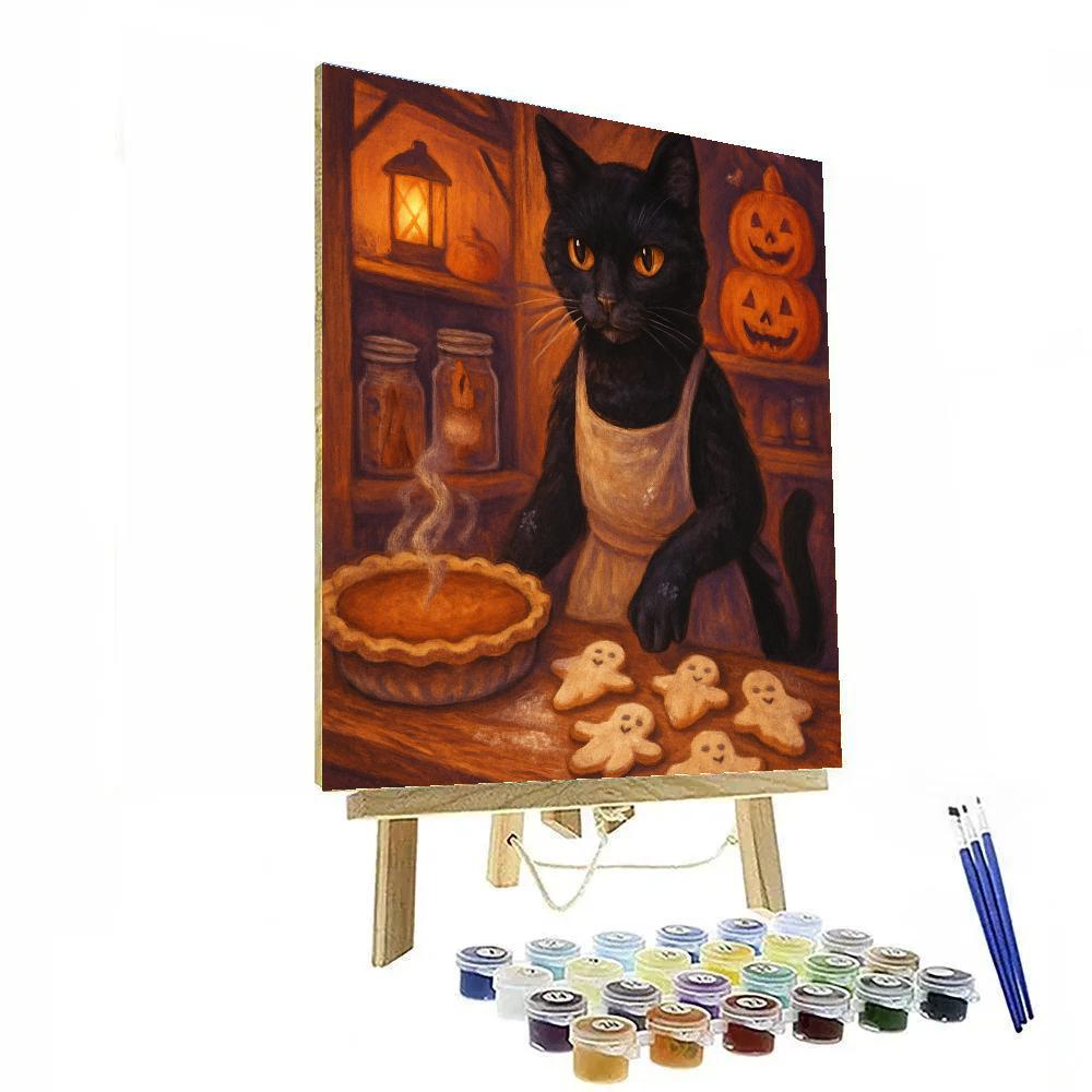 Black Cat Bakery On Halloween Evening Paint by numbers kits