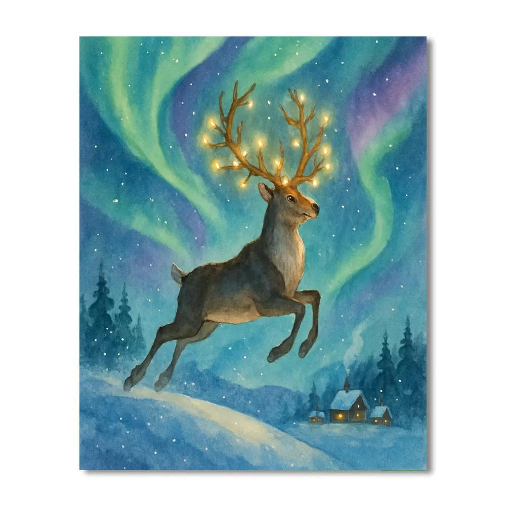 Aurora Reindeer Midnight Ride Painting by numbers kit