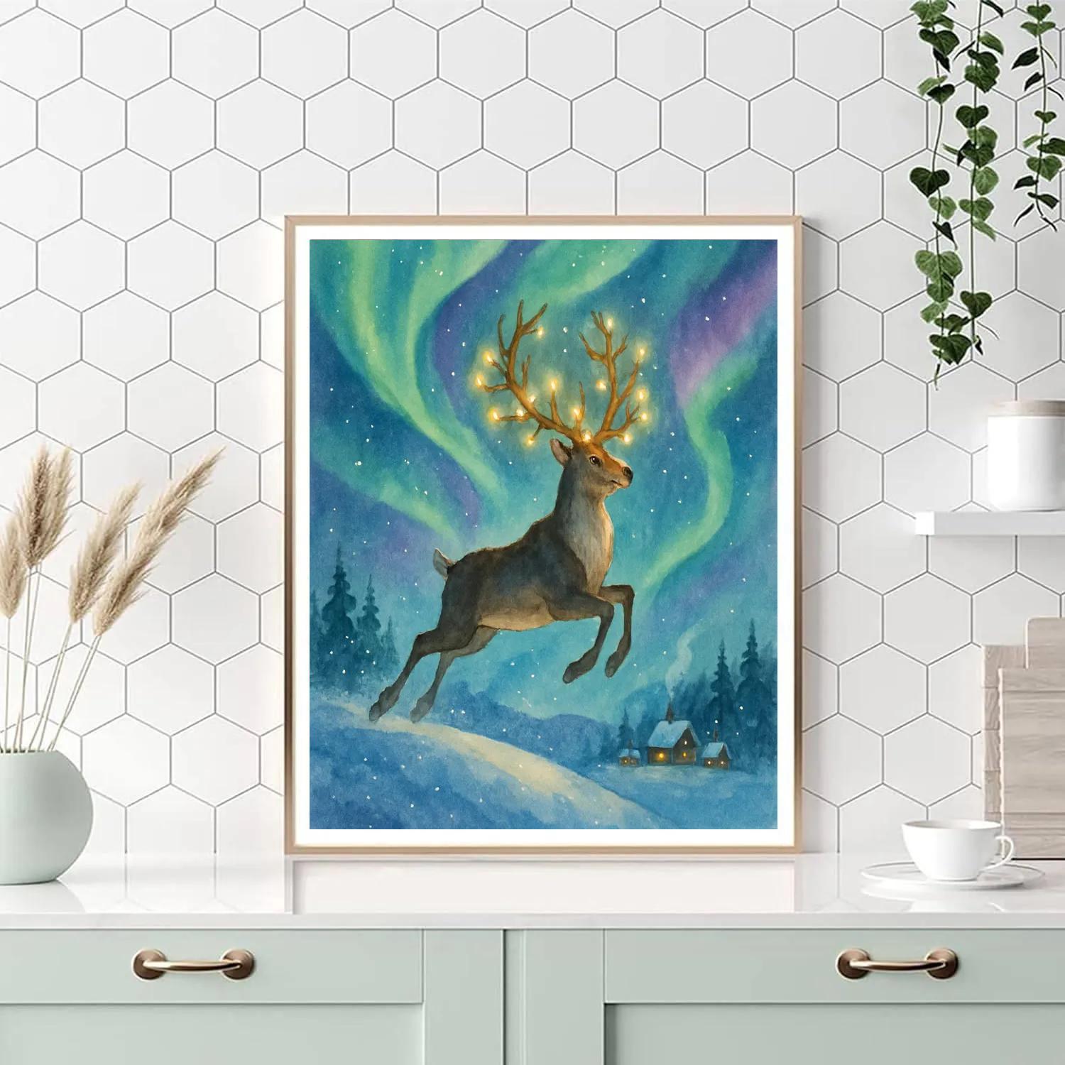 Aurora Reindeer Midnight Ride Painting by numbers kit