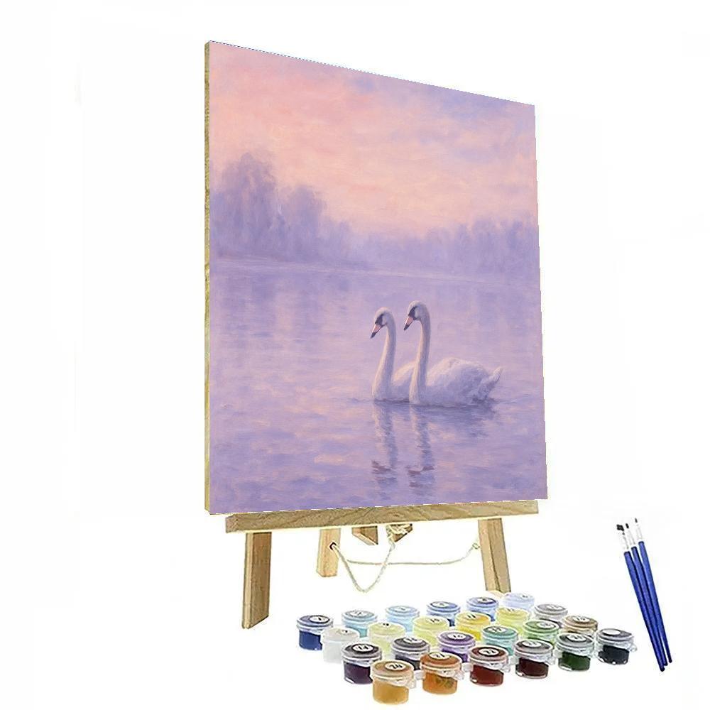 Swans On Lavender Dawn Lake paint by number