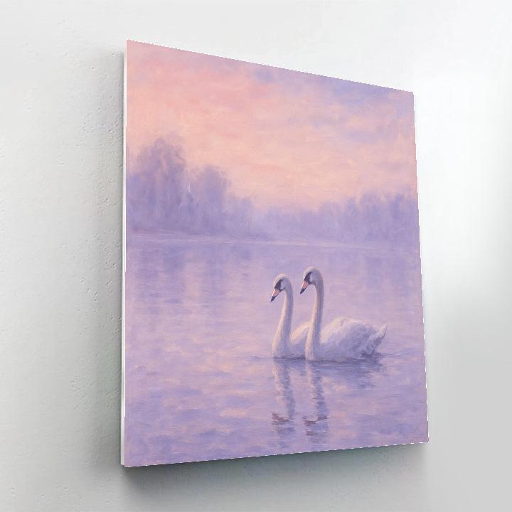 Swans On Lavender Dawn Lake paint by number
