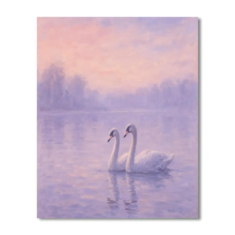 Swans On Lavender Dawn Lake paint by number
