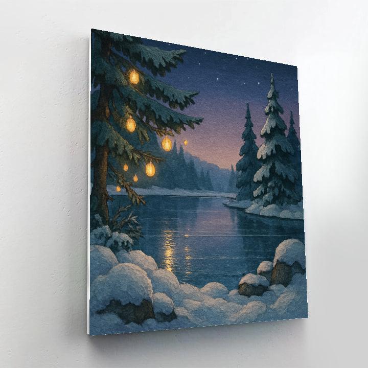 Frozen Lake Lantern Reflections Number painting