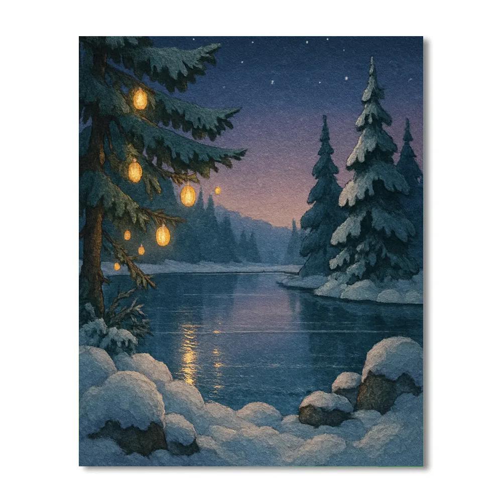 Frozen Lake Lantern Reflections Number painting