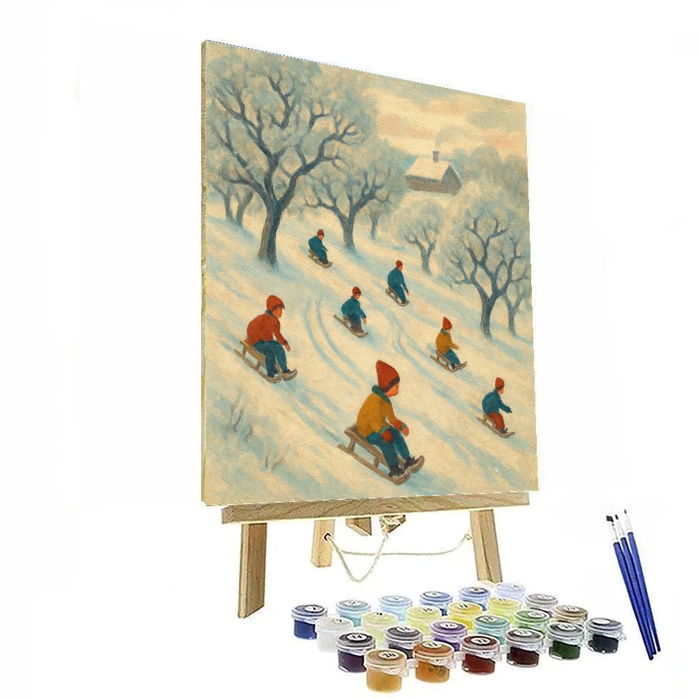 Children Sleighing Down Orchard Hill Numbered painting kits