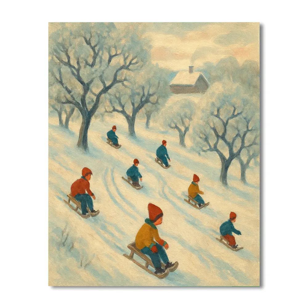 Children Sleighing Down Orchard Hill Numbered painting kits