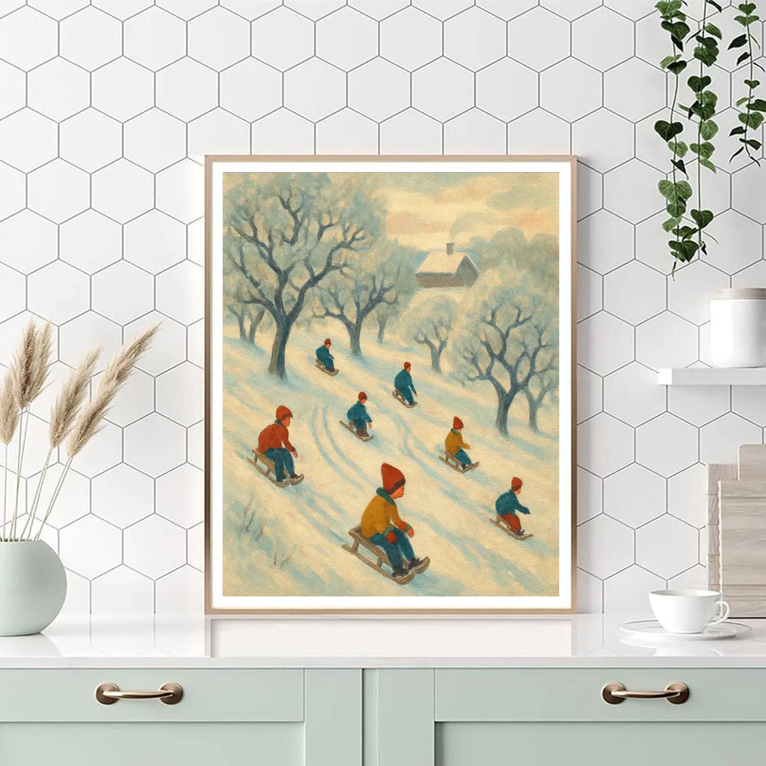 Children Sleighing Down Orchard Hill Numbered painting kits
