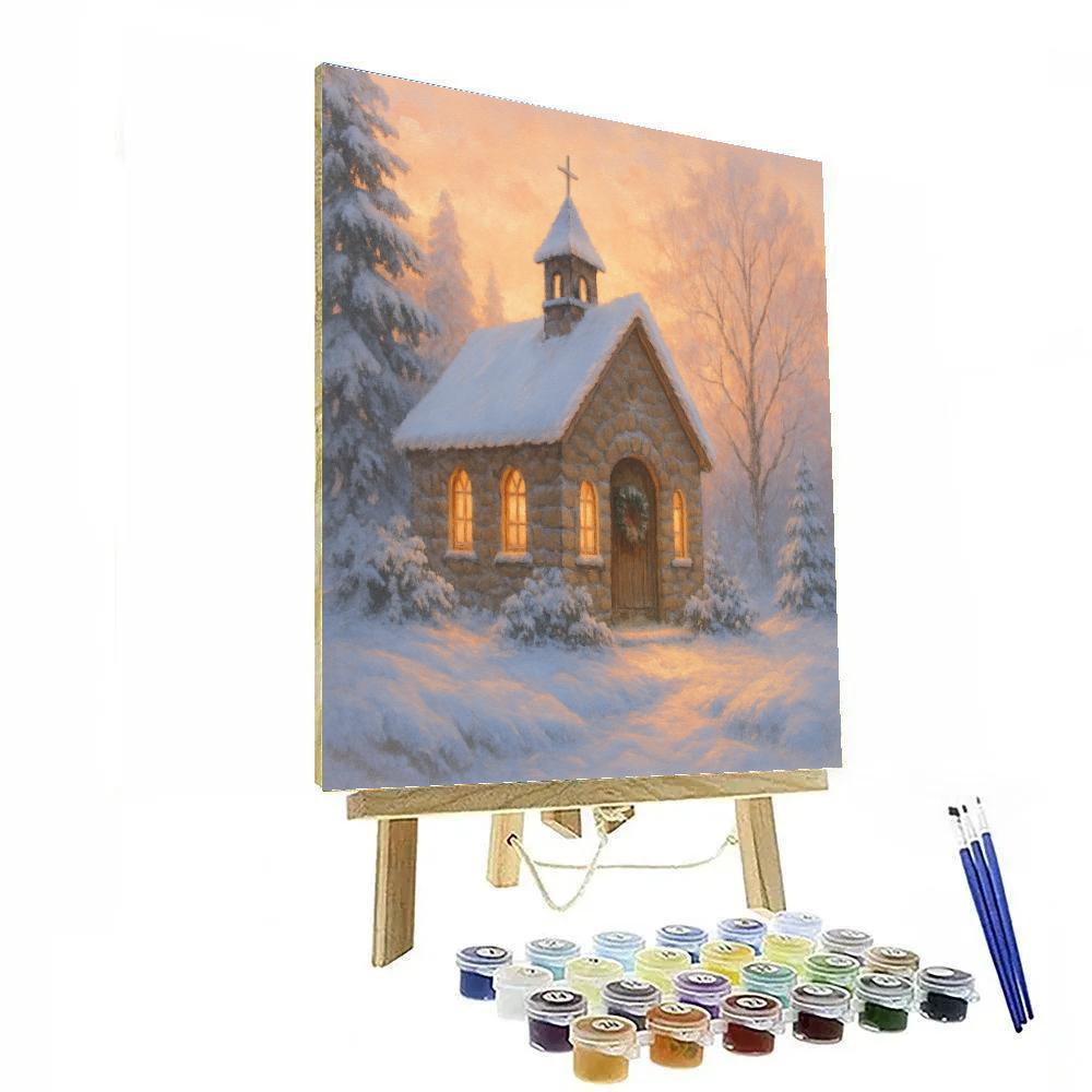 Silent Snowy Chapel At Dawn paint by numbers