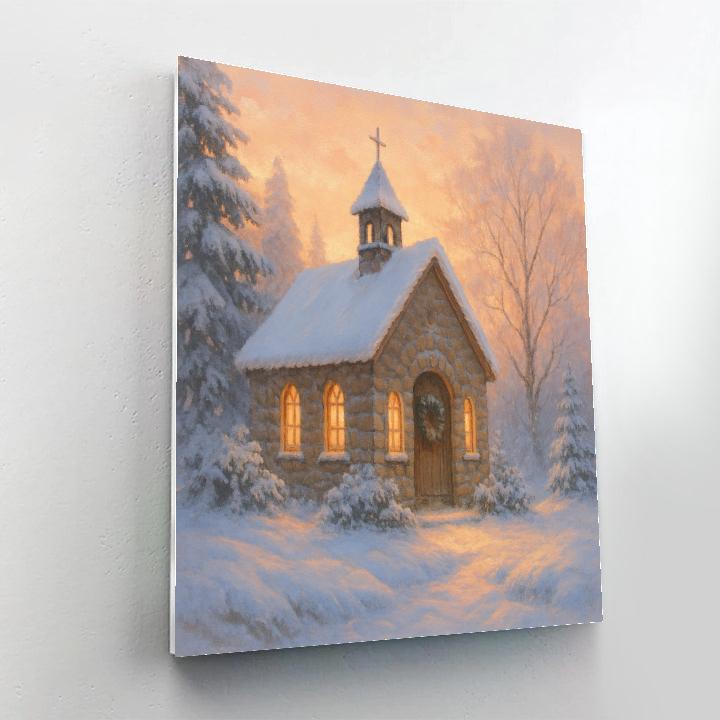 Silent Snowy Chapel At Dawn paint by numbers