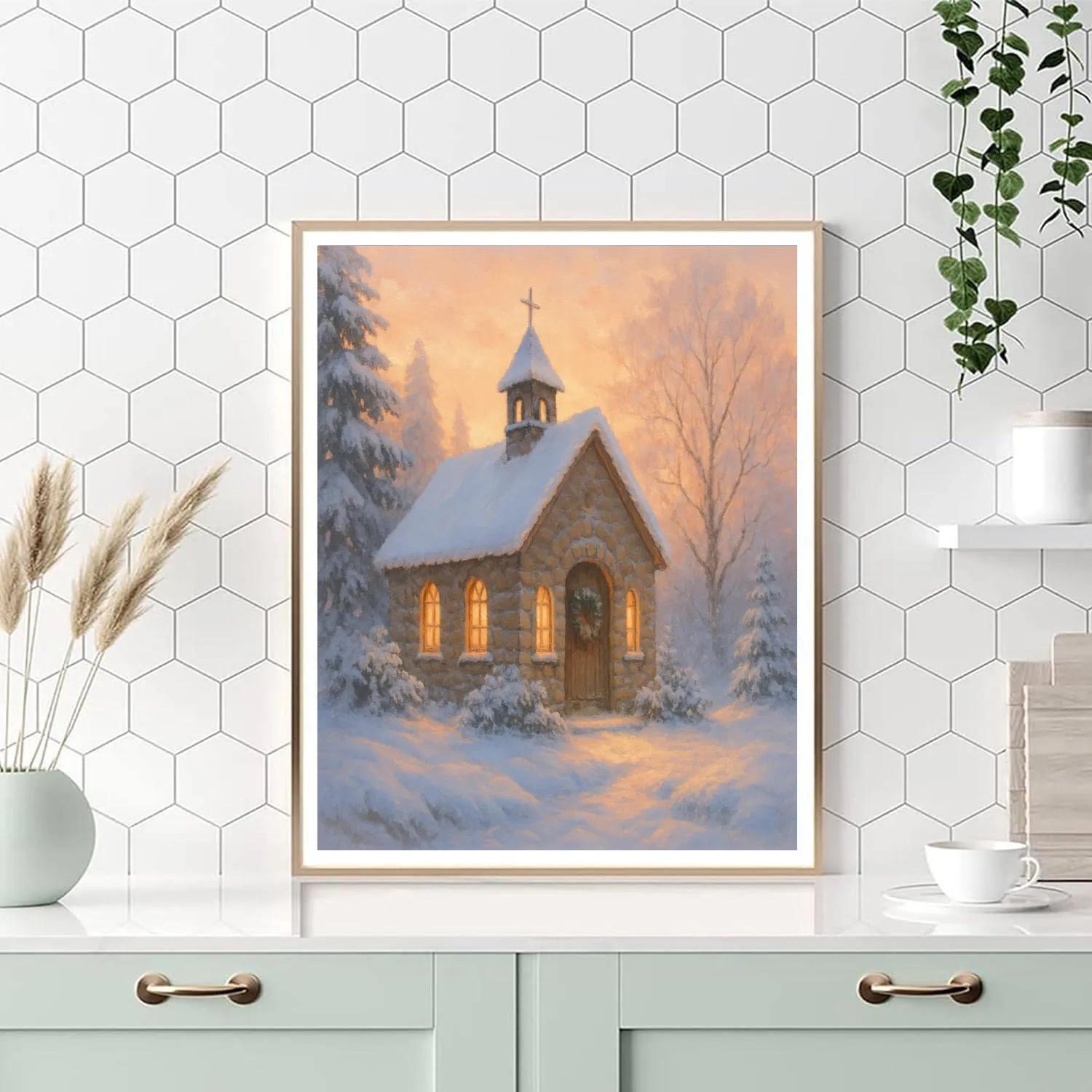 Silent Snowy Chapel At Dawn paint by numbers