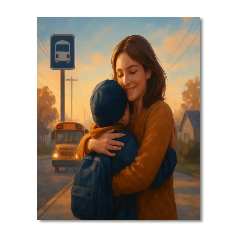 Bus Stop Goodbye Hug For Mom DIY paint by numbers