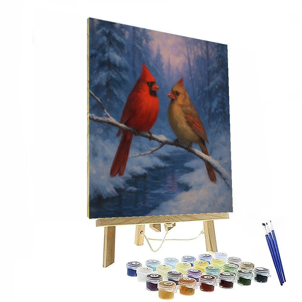 Snowy Brook Cardinals At Twilight Paint by numbers kits