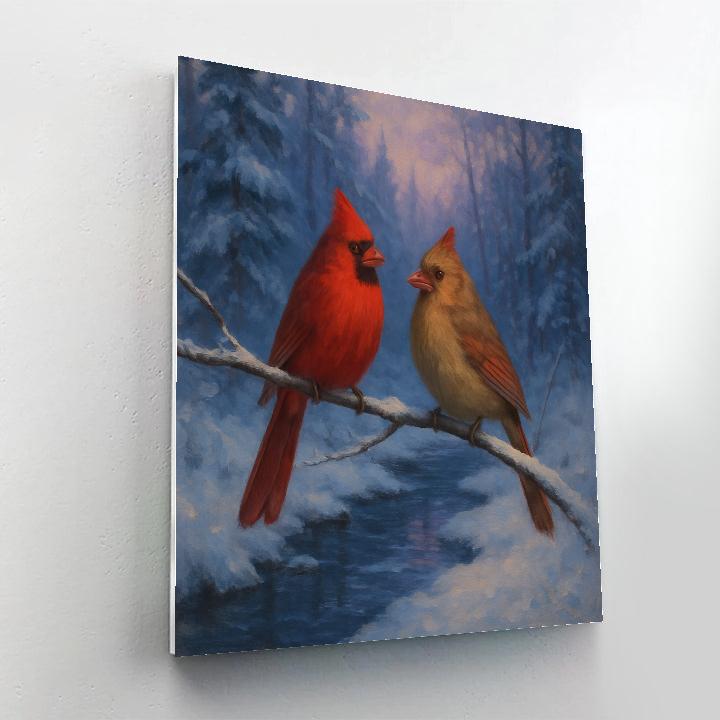 Snowy Brook Cardinals At Twilight Paint by numbers kits