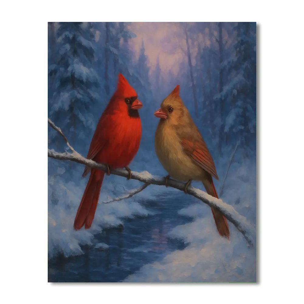 Snowy Brook Cardinals At Twilight Paint by numbers kits