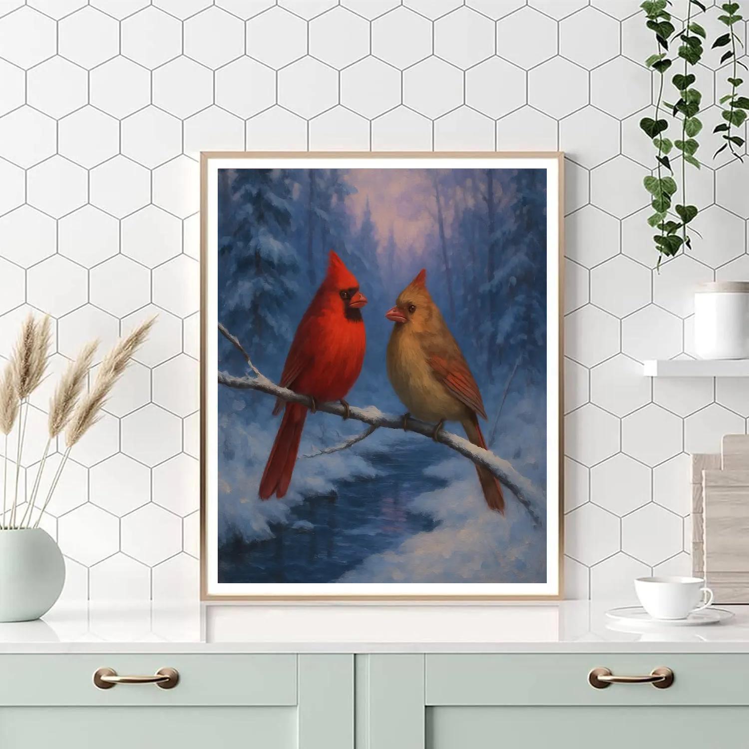 Snowy Brook Cardinals At Twilight Paint by numbers kits