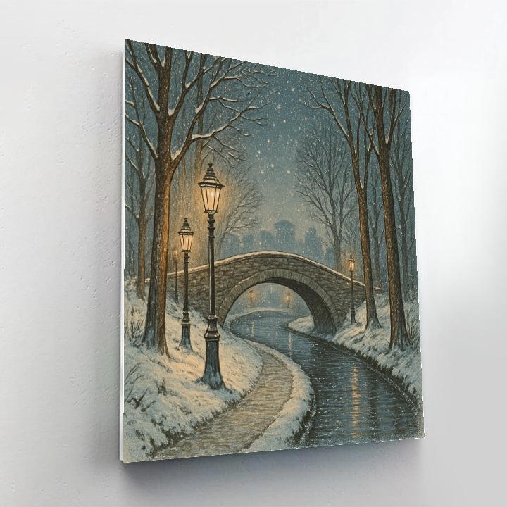 Twilight Bridge In Snowy Park paint by color