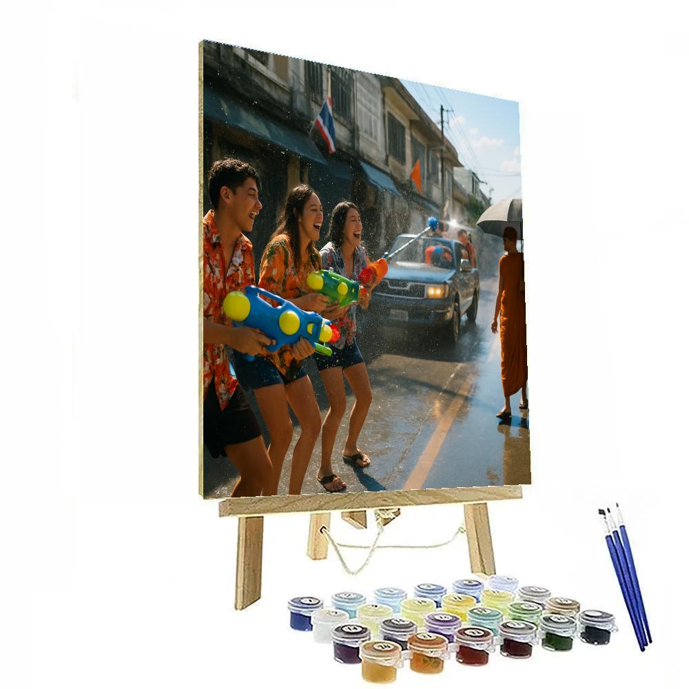 Songkran Water Fight On Chiang Mai Old City Street Numbered painting kits