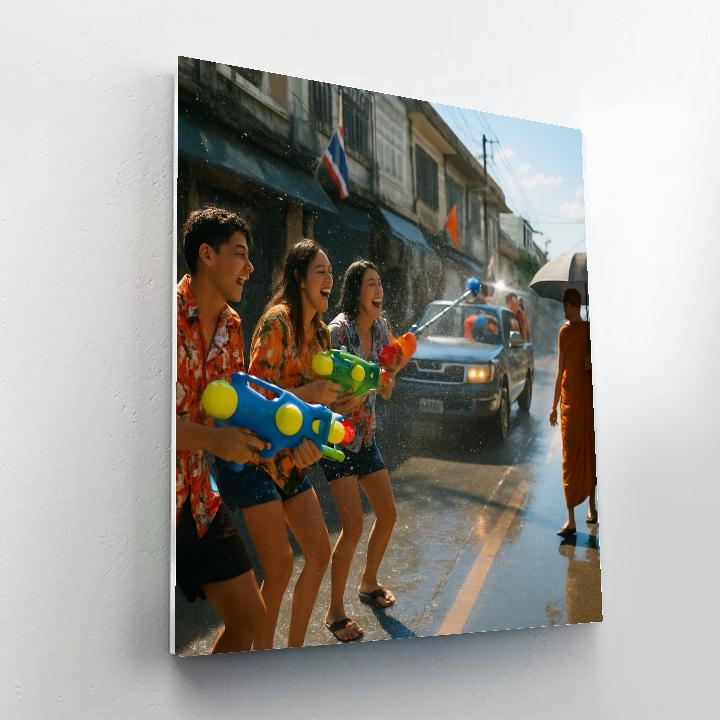 Songkran Water Fight On Chiang Mai Old City Street Numbered painting kits