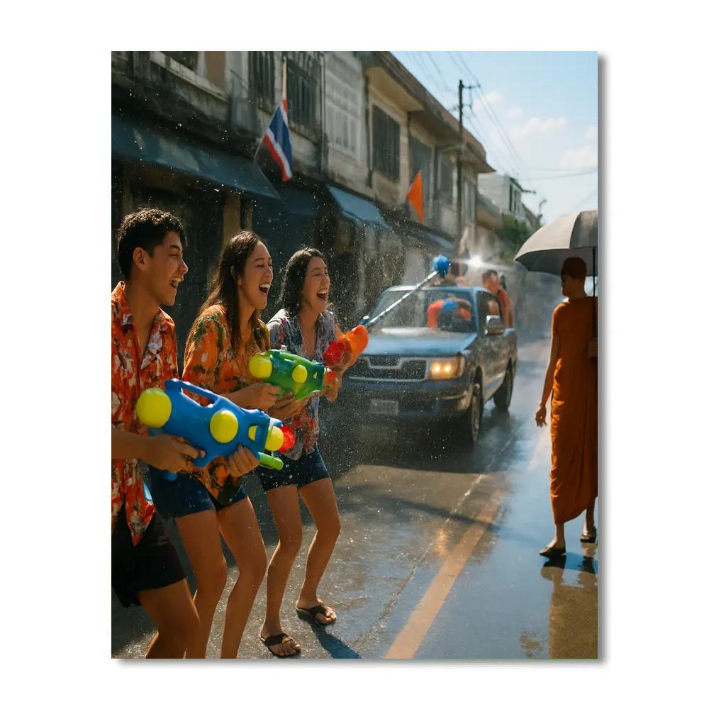 Songkran Water Fight On Chiang Mai Old City Street Numbered painting kits