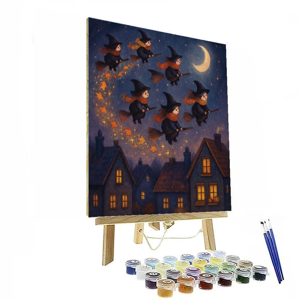 Twinkling Broomstick Parade Above The Town paint by numbers