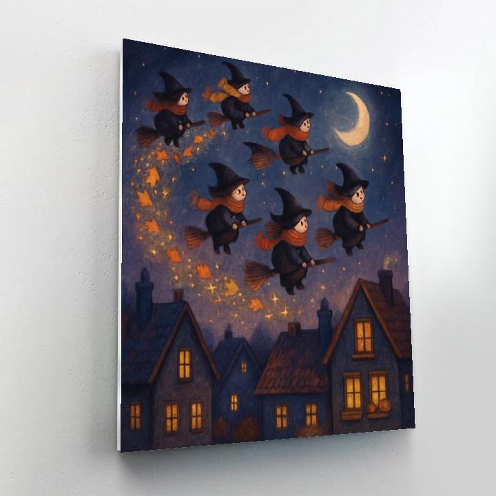 Twinkling Broomstick Parade Above The Town paint by numbers