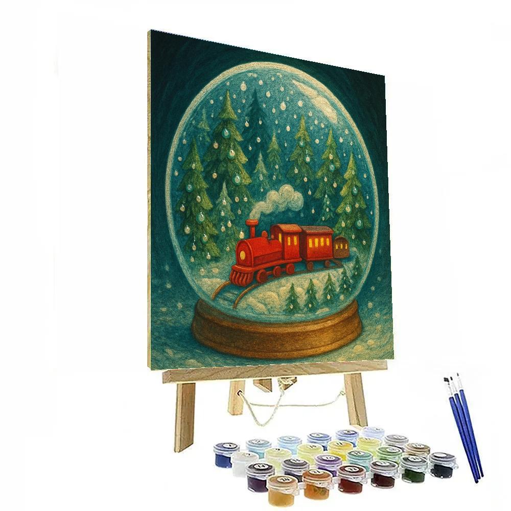 Snowglobe Forest Train Journey paint by number