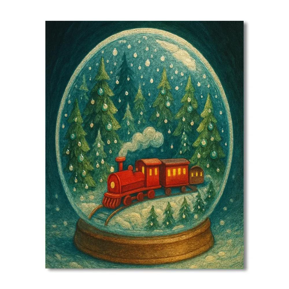 Snowglobe Forest Train Journey paint by number