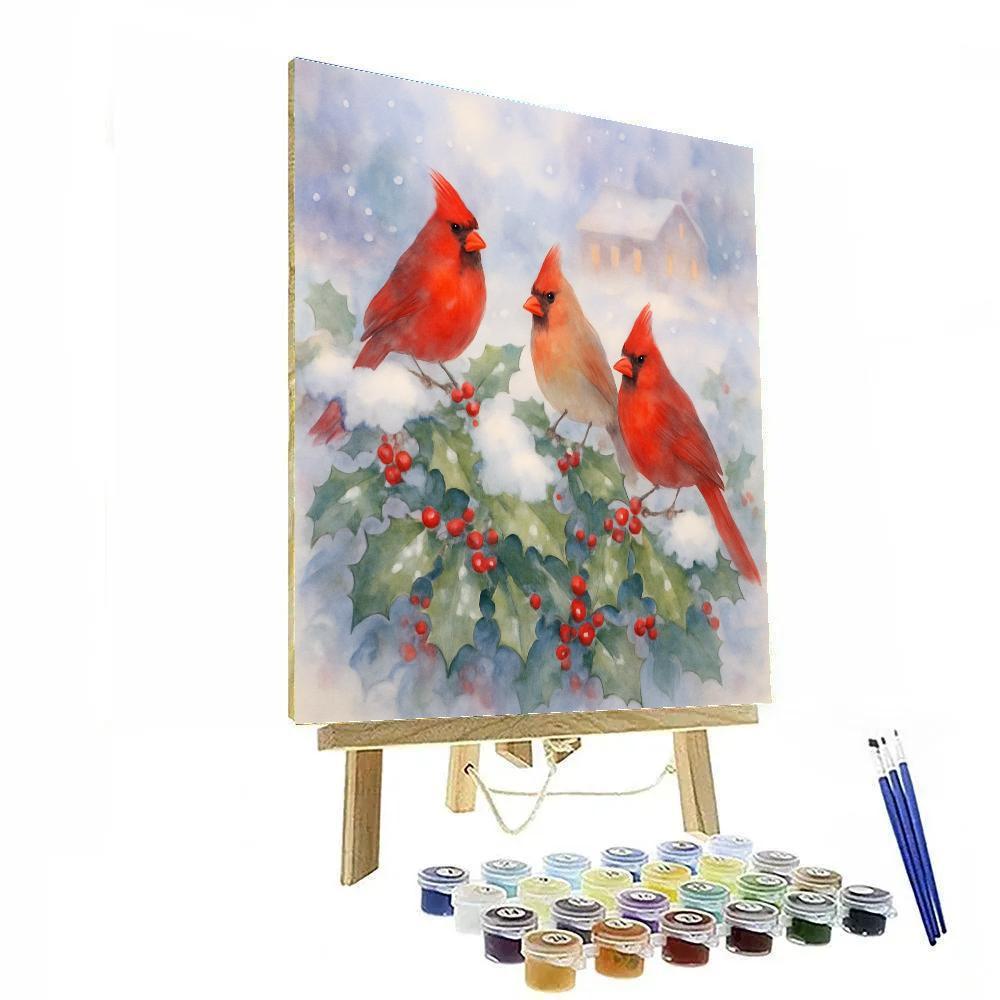 Cardinals In The Holly Hedge DIY paint by numbers