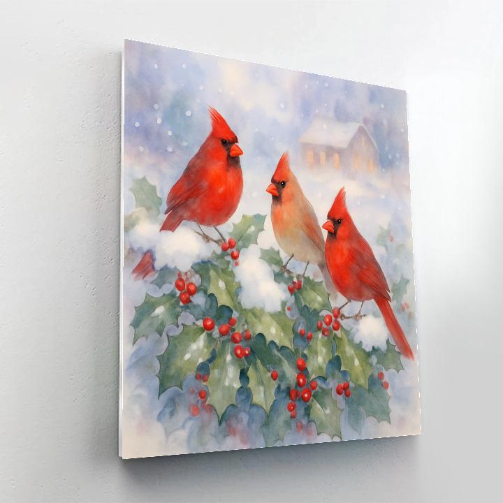 Cardinals In The Holly Hedge DIY paint by numbers