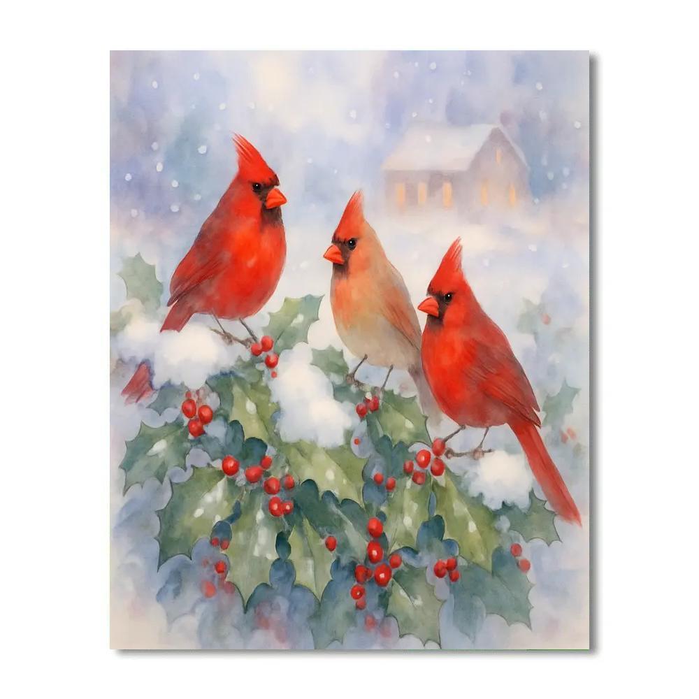 Cardinals In The Holly Hedge DIY paint by numbers