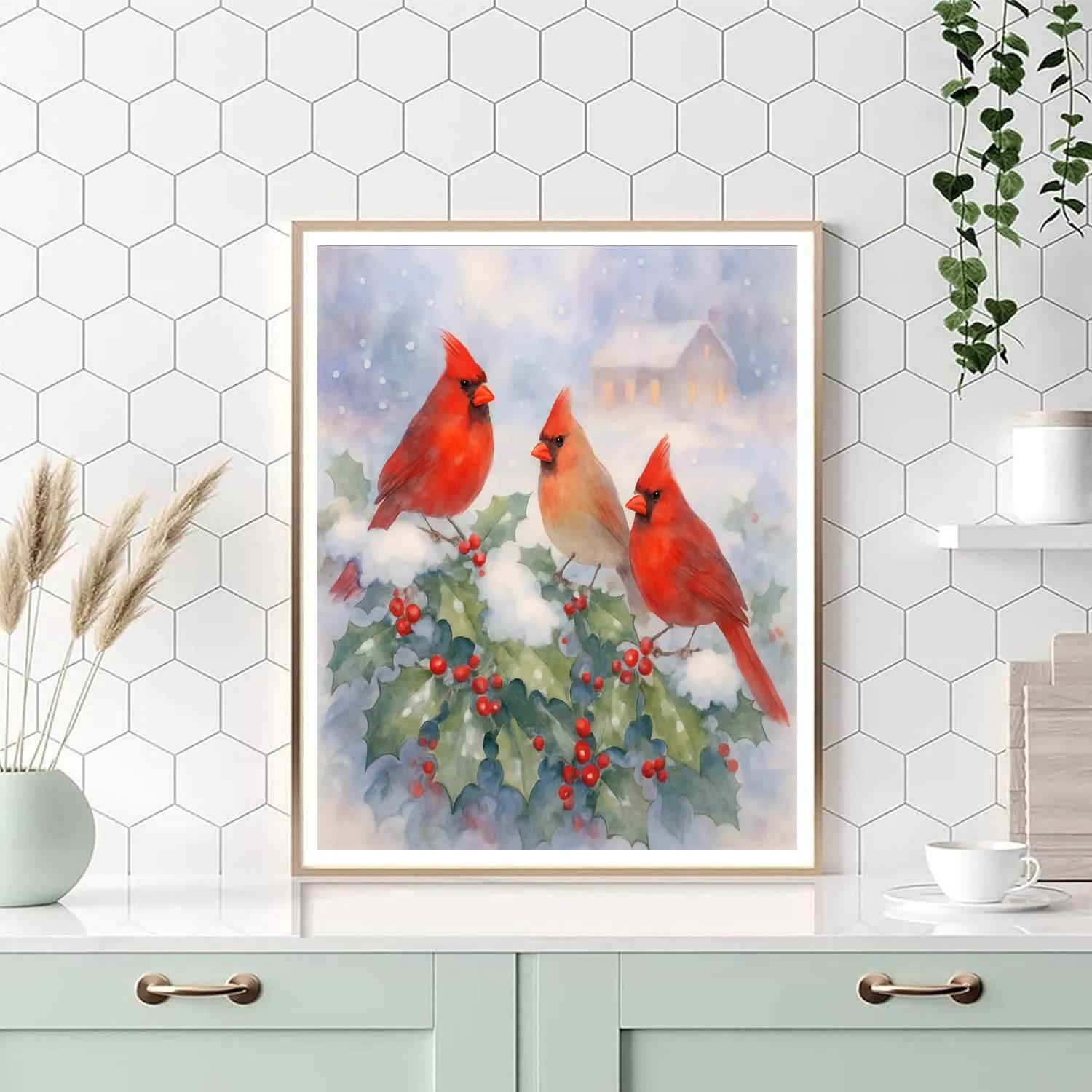 Cardinals In The Holly Hedge DIY paint by numbers