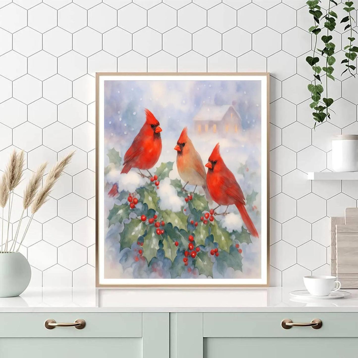 Cardinals In The Holly Hedge DIY paint by numbers
