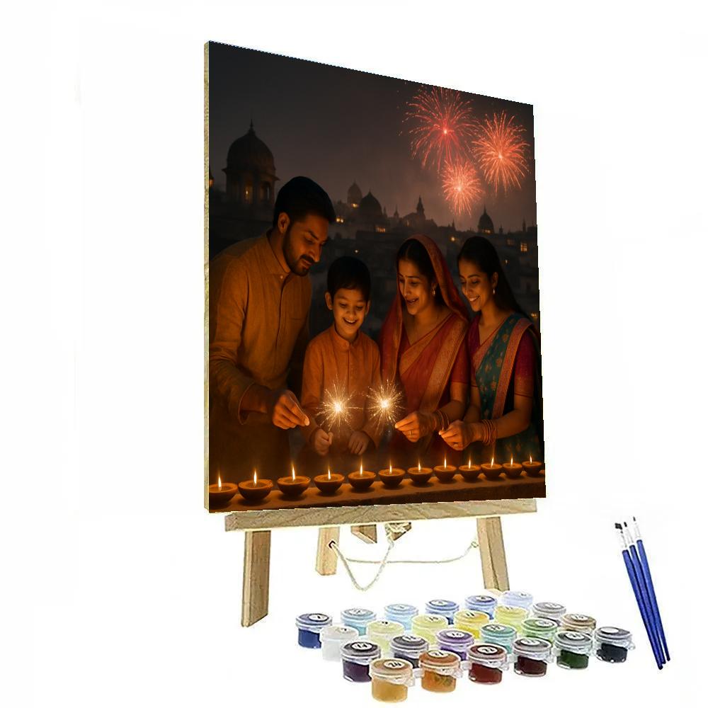 Diwali Night Fireworks Over Jaipur Rooftops Paint by numbers art